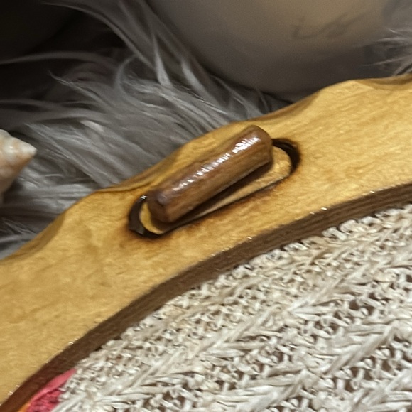 Vintage Woven Clutch-Made in Hong Kong-Wooden Top Closure-Rainbow Exterior - Picture 4 of 17